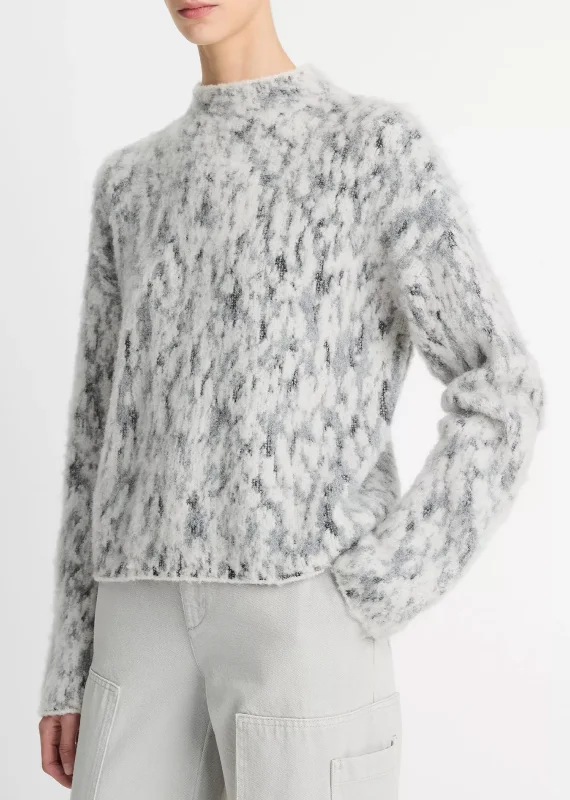 Abstract Onyx Jacquard Mock Neck Sweater Solid Print Embellished
