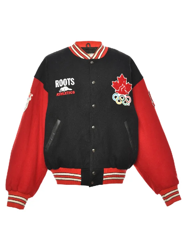 Red & Black Canada Design Varsity Jacket - L Trench Coat Raincoat Waterproof Jacket