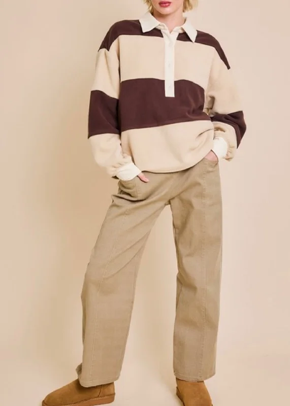 Cold Brew Rugby Sweater Front Pockets Side Pockets Patch Pockets