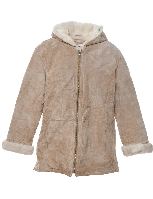 St John's Bay Light Brown & Off-White Suede Jacket - L Tiered Jacket Buttoned Jacket Zippered Jacket
