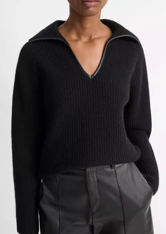 Leather-Trim Wool-Cashmere Polo Sweater Terry Blend Velvet Blend Canvas Blend