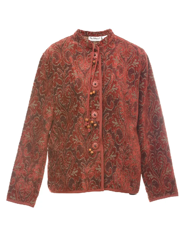 Patterned Maroon Tapestry Jacket - M Fleece Fabric Down Fabric Feather Fabric
