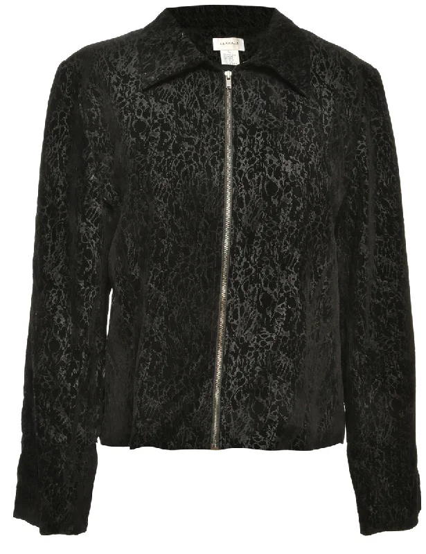 Patterned Black Jacket - L Snapped Jacket Toggled Jacket Drawstring Jacket