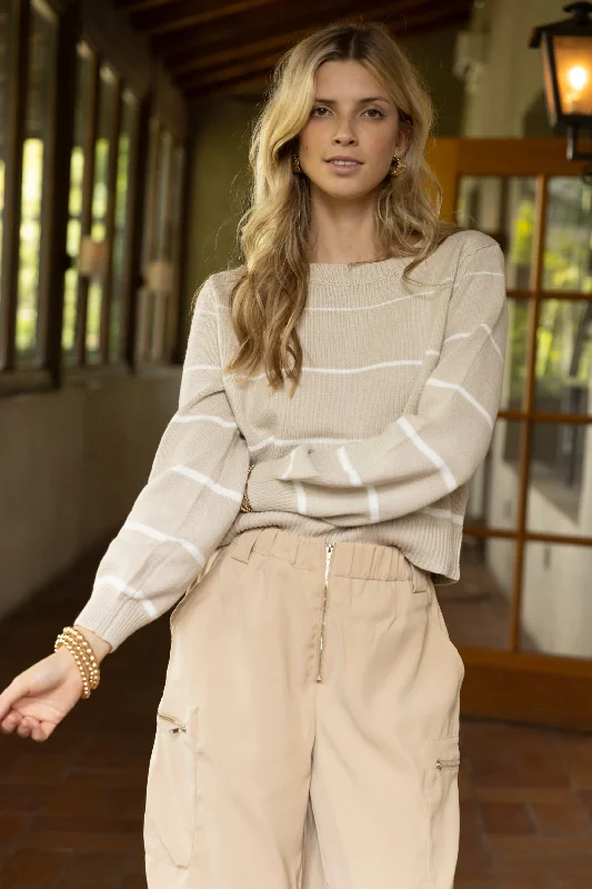 SALE - Chaney Striped Boatneck Sweater Beaded Sweater Sequined Faux Fur