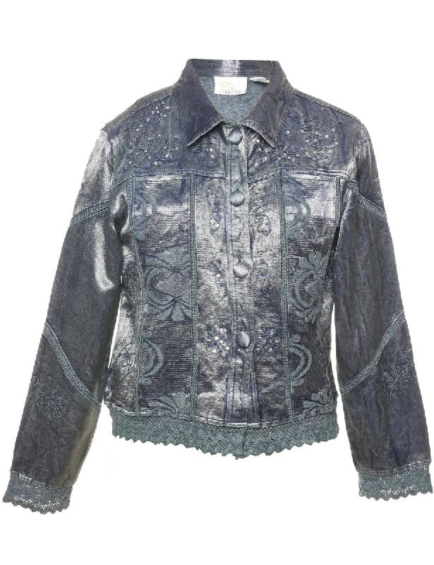 Sequined Evening Jacket - L Jersey Jacket Tulle Jacket Batik Jacket