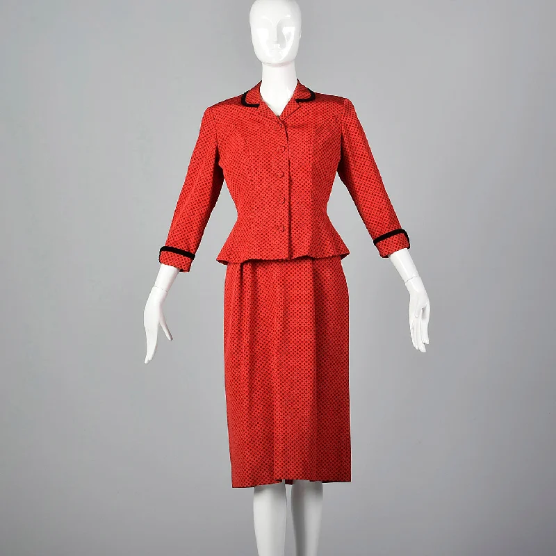 1950s L'Aiglon Red Dress with Matching Jacket Welt Pockets Slit Pockets Flap Pockets