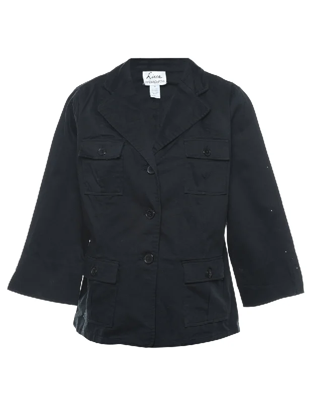 Single-Breasted Black Jacket - M Toggled Jacket Drawstring Jacket Belted Jacket