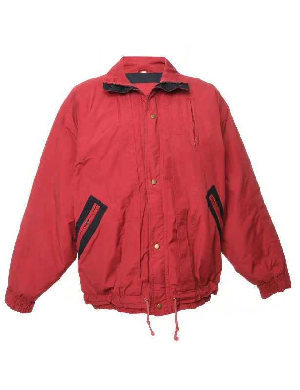Red Zip Front Ski Jacket - M Fleece Fabric Down Fabric Feather Fabric