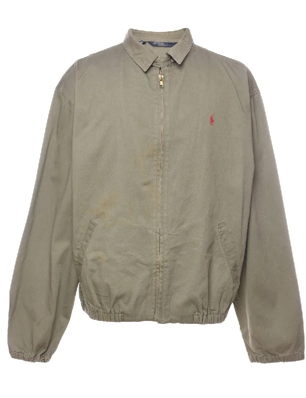 Ralph Lauren Olive Green Zip-Front 1990s Jacket - XL A-Line Jacket Boat Neck Shawl Collar
