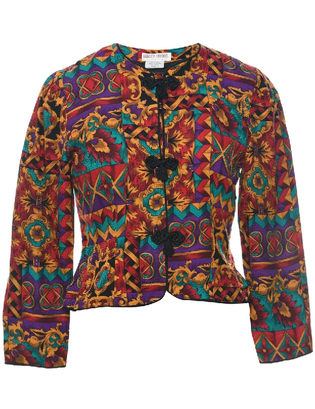 Silk Button Front Jacket - S One-Shoulder Jacket Off-the-Shoulder Jacket Asymmetrical Jacket