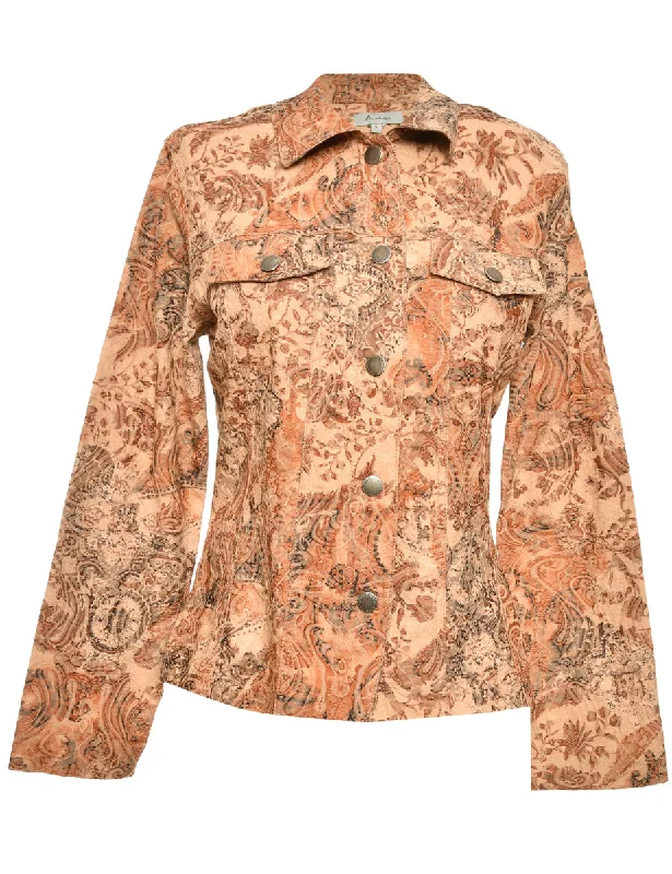 Printed Brown Jacket - L Fleece Fabric Down Fabric Feather Fabric