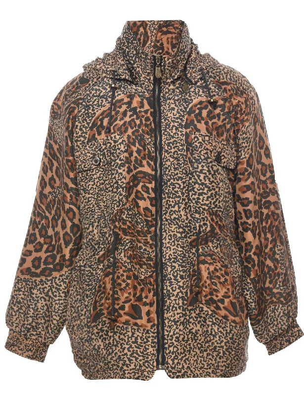 Silk Leopard Print Jacket - M Welt Pockets Slit Pockets Flap Pockets