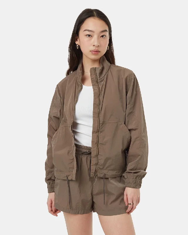 Recycled Nylon Short Jacket Notch Collar Peter Pan Collar Cowl Neck