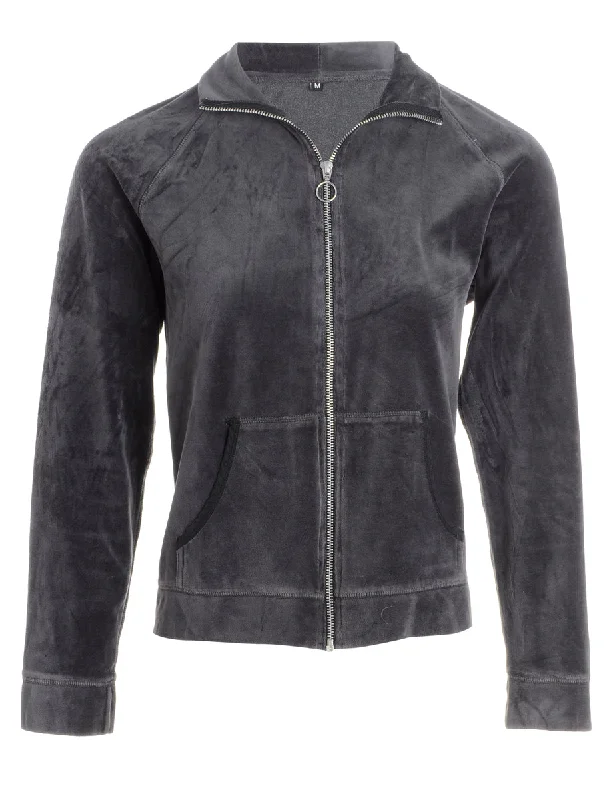 Reworked High Neck Velour Track Jacket - M Faux Fur Jacket Real Fur Jacket Shearling Jacket
