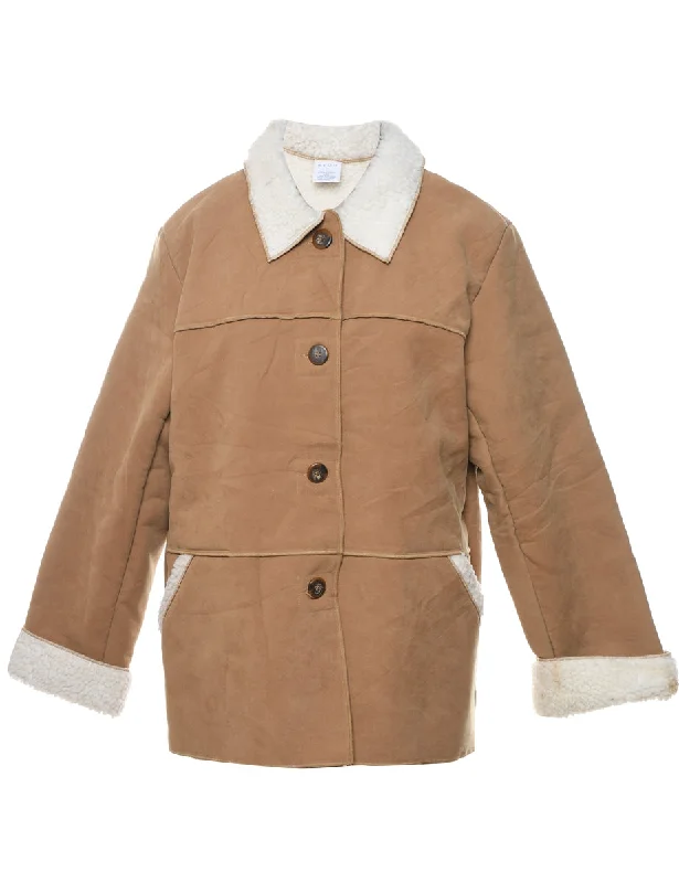Single Breasted Light Brown & White Contrast Jacket - L Bomber Jacket Anorak Windbreaker
