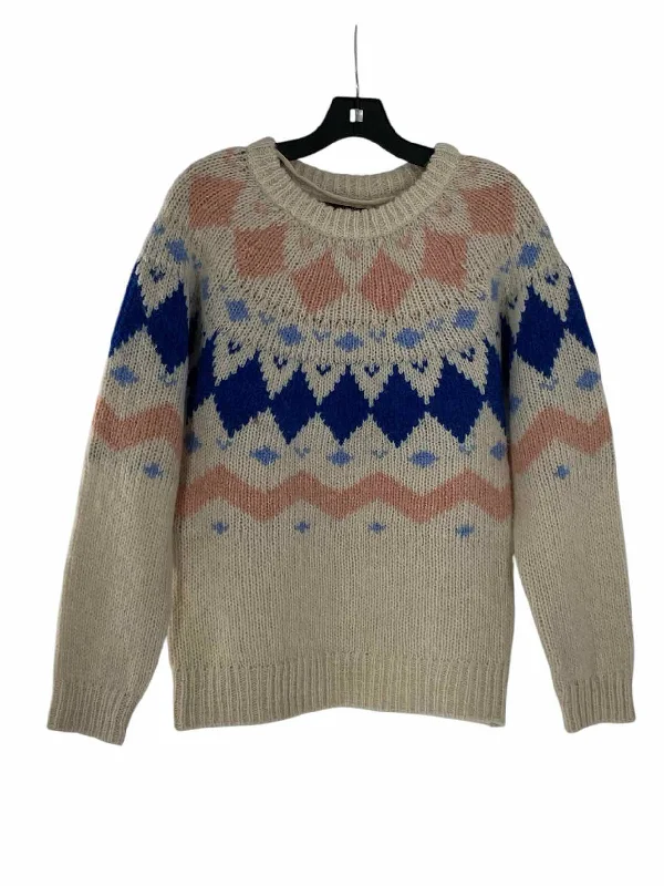 VERO MODA Size S White Blue/Pink Print Sweater Denim Fabric Leather Fabric Suede Fabric