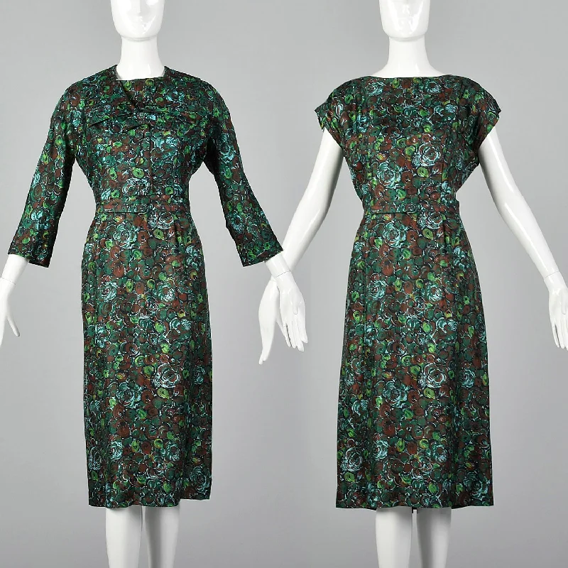 Large 1950s Silk Dress and Jacket Set Rayon Fabric Velvet Fabric Corduroy Fabric