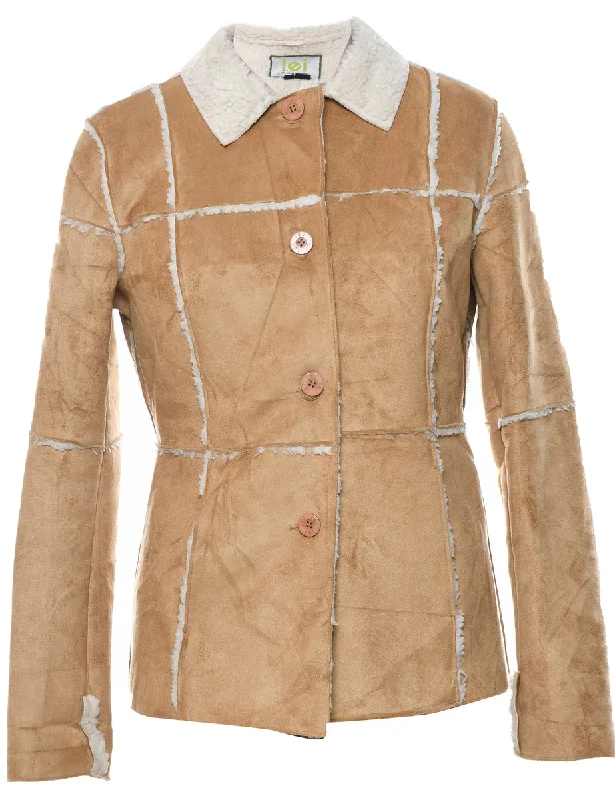 Single Breasted Beige & White Faux Shearling Lined Jacket - M Oversized Jacket Tailored Jacket Straight Jacket