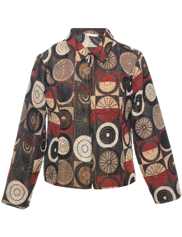 Patchwork Print Tapestry Jacket - M Boat Neck Shawl Collar Notched Collar