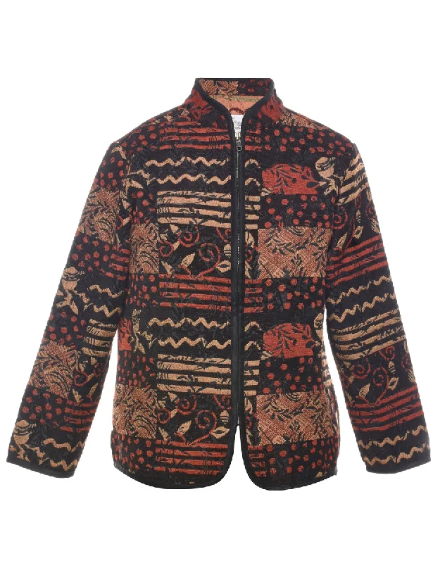 Patchwork Print Tapestry Jacket - M Zip Front Button Front Snap Front