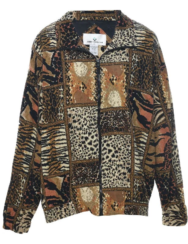 Silk Animal Print Jacket - L Cardigan Sweater Pullover