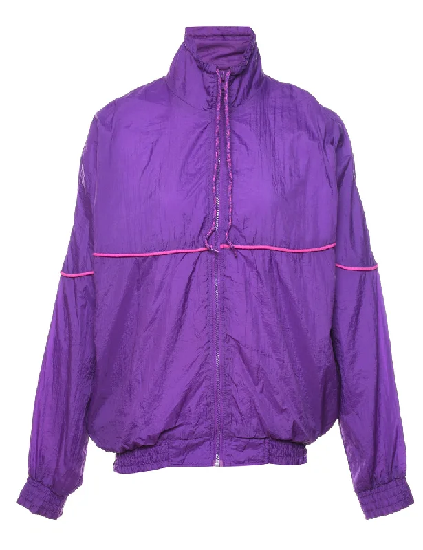 Purple & Pink Contrast Trim Nylon Jacket - L One-Shoulder Jacket Off-the-Shoulder Jacket Asymmetrical Jacket