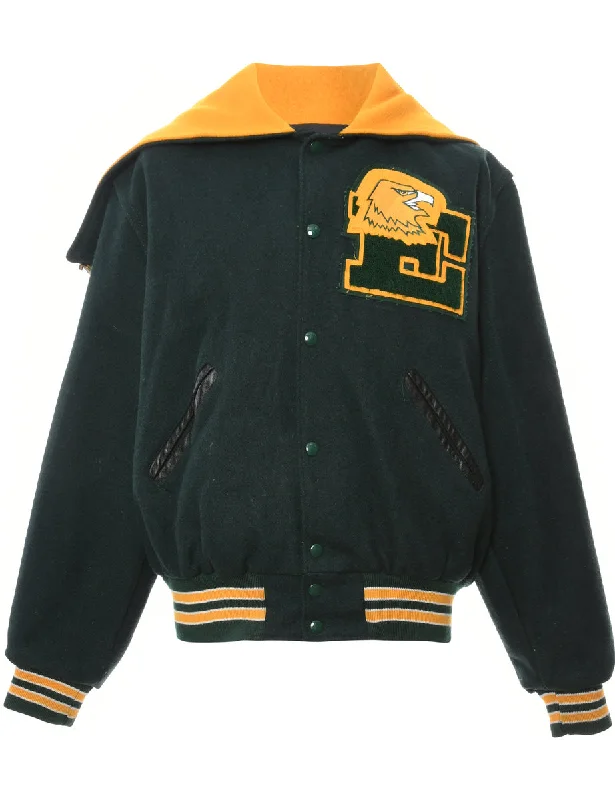 Patchwork Dark Green Team Jacket - M V-Neck Jacket Boat Neck Jacket Square Neck Jacket
