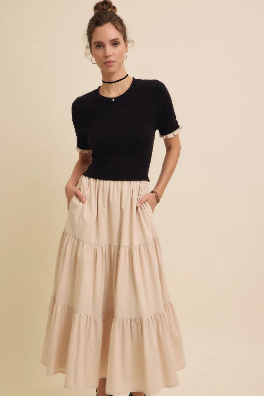 Tiered Midi Dress with Sweater Top Casual Formal Business