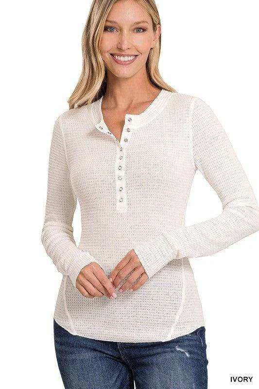 Zenana Baby Waffle Snap Button Sweater High Neck Crew Neck V-Neck