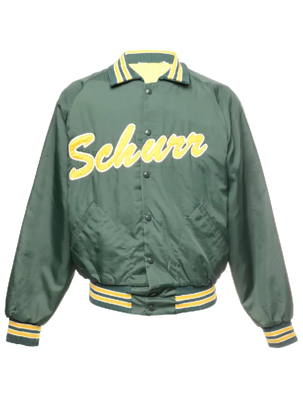 Popper Front Nylon Jacket - L A-Line Jacket Boat Neck Shawl Collar
