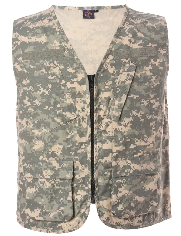 Reworked Jeff Camo Fisherman Jacket - L Print Jacket Jacquard Jacket Patchwork Jacket