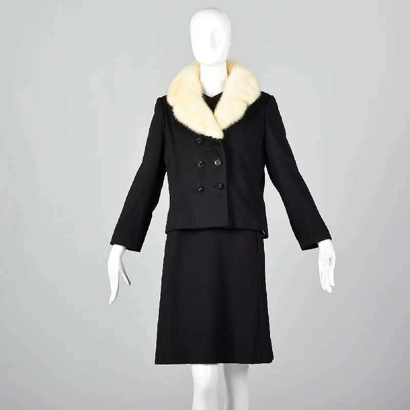 1960s Wool Shift Dress with Mink Fur Lapel Jacket Tiered Jacket Buttoned Jacket Zippered Jacket