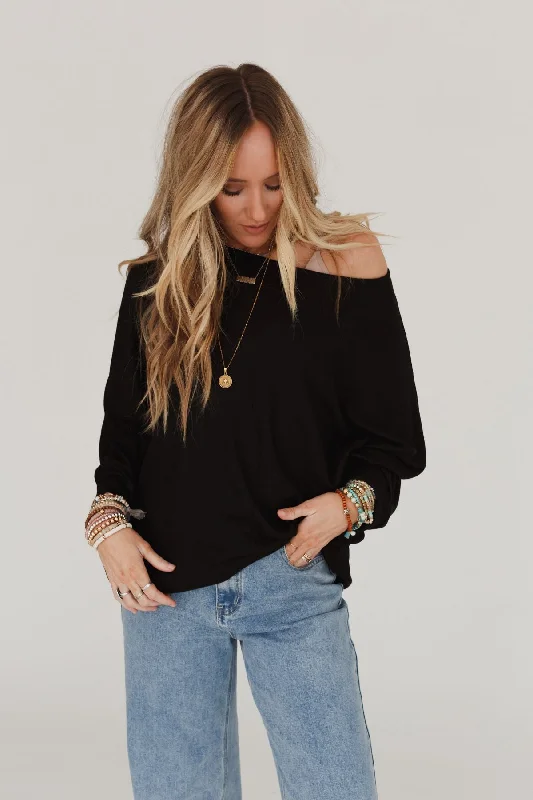 Fly With Me Batwing Sleeve Knit Sweater - Black Mesh Fabric Canvas Fabric Denim Fabric