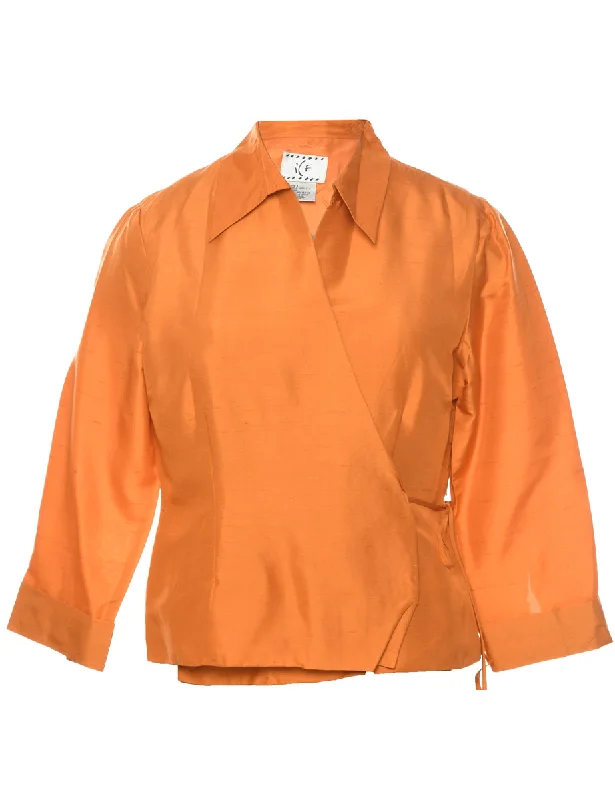 Silk Orange Jacket - L Faux Fur Jacket Real Fur Jacket Shearling Jacket