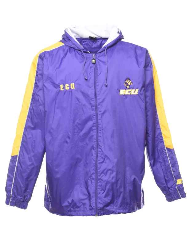 Purple & Yellow Embroidered Zip-Front Nylon Jacket - L Hooded Jacket Caped Jacket Shawl Collar Jacket