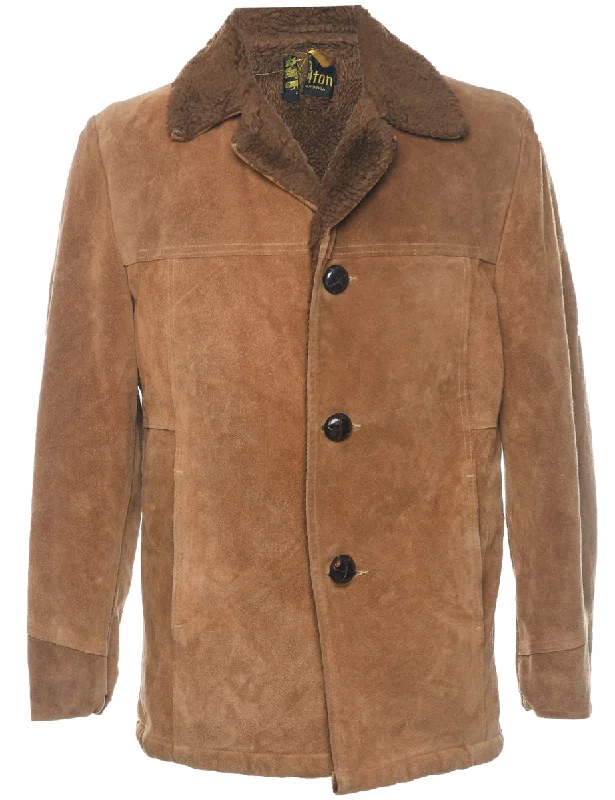 Single Breasted Shearling Suede Jacket - L Mesh Jacket Canvas Jacket Denim Jacket