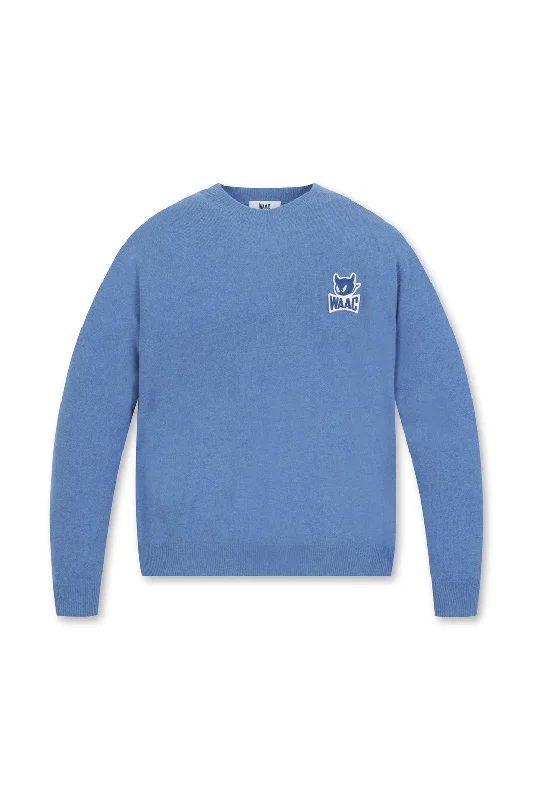 Men's GG Cashmere Crewneck Sweater Blue Boxy Sweater Fitted Sweater A-Line