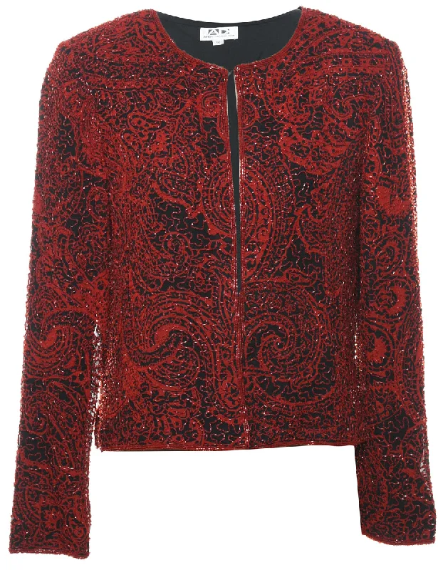 Silk Sparkly Black & Red 1980s Evening Jacket - M Mesh Jacket Canvas Jacket Denim Jacket