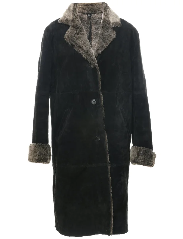 Single Breasted Shearling Suede Jacket - L Satin Jacket Silk Jacket Chiffon Jacket