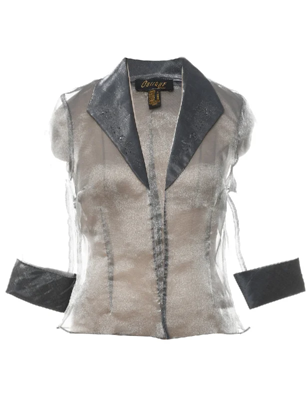 Sheer Silver Effect Evening Jacket - M Chenille Fabric Brocade Fabric Lace Fabric