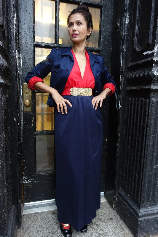 1970's Geoffrey Beene Halter Gown & Jacket Set Trench Coat Raincoat Waterproof Jacket