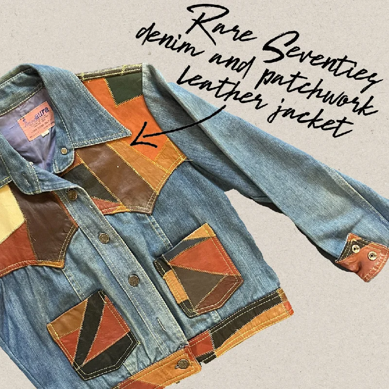 Rare 1970s Denim & Leather Patchwork Jacket - XS Jacket Blazer Coat