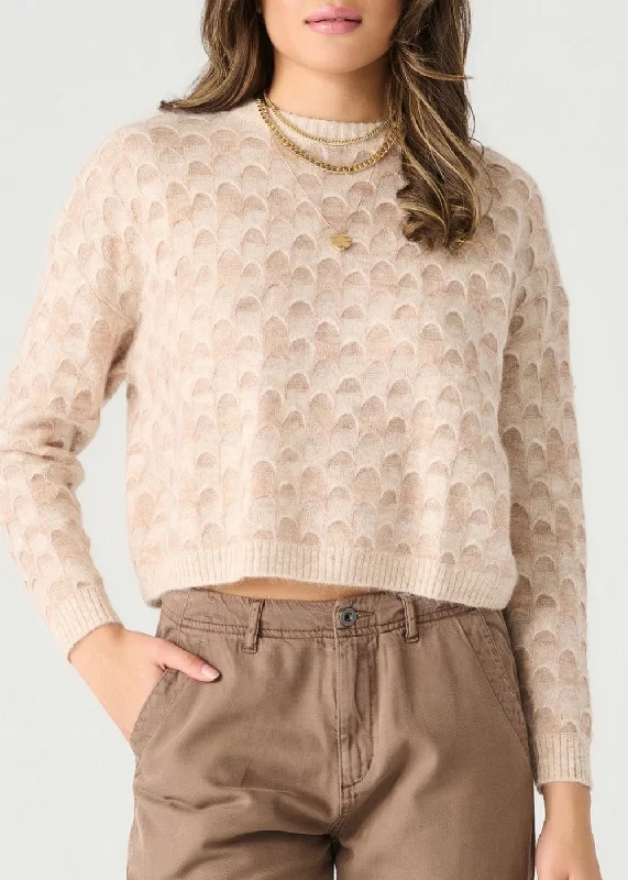 Scalloped Stitch Sweater Solid Color Striped Floral Print