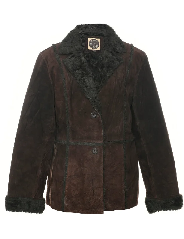 Single Breasted Shearling Suede Jacket - L Corduroy Jacket Velvet Jacket Brocade Jacket