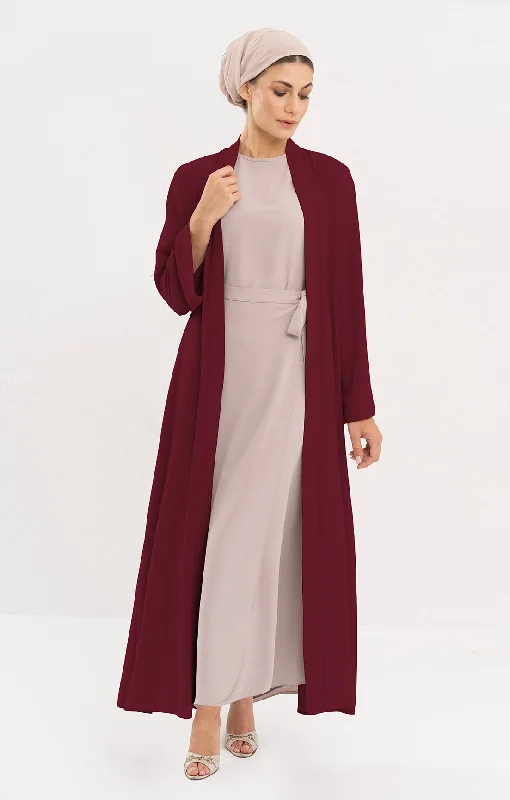 Sebil Modest Long Open Front Duster Jacket - Maroon - FINAL SALE V-Neck Jacket Boat Neck Jacket Square Neck Jacket