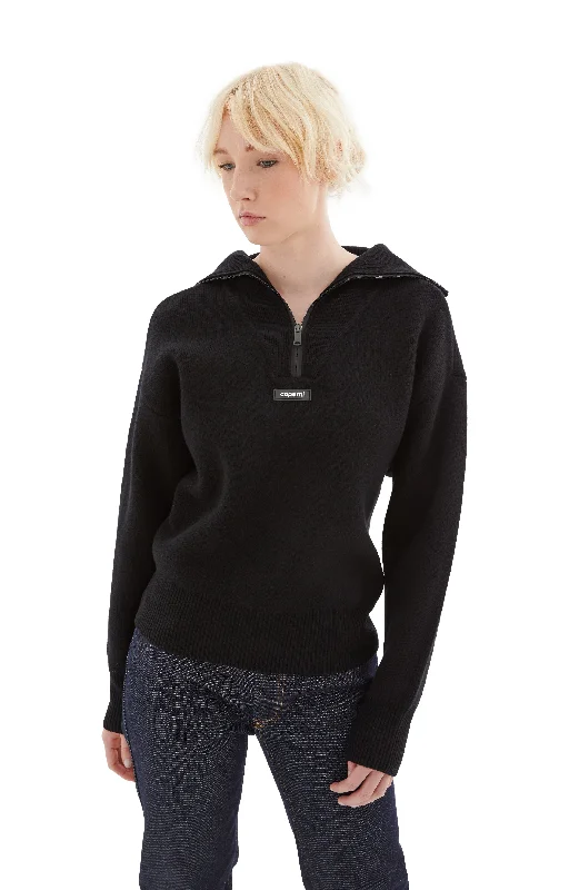 Half-Zip Boxy Sweater (Black) Terry Blend Velvet Blend Canvas Blend
