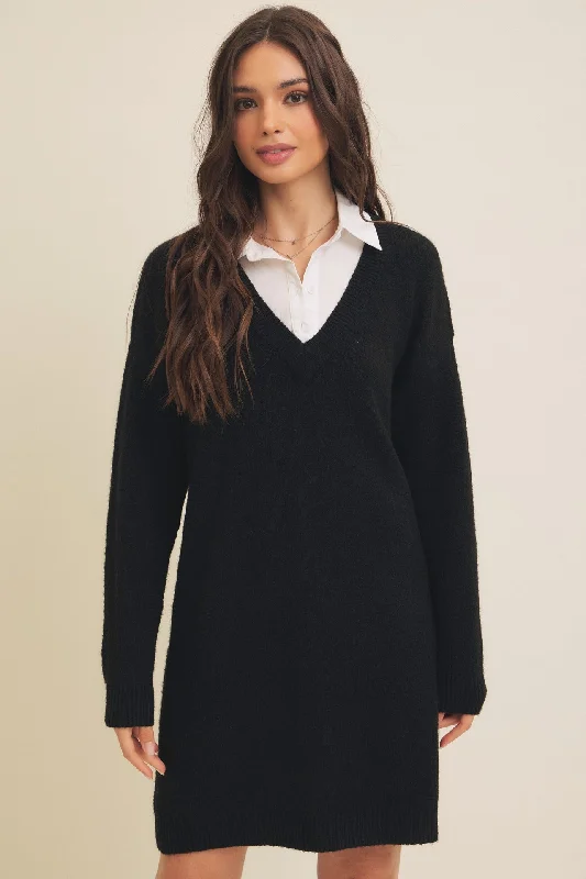 Mixed Media Soft Sweater Shirt Dress Neon Metallic Matte