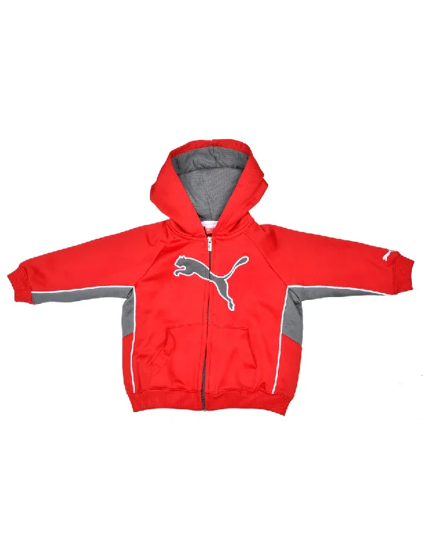 Puma Hood Red Cute Zip-Front Hooded Jacket - 18 MONTHS Faux Fur Jacket Real Fur Jacket Shearling Jacket