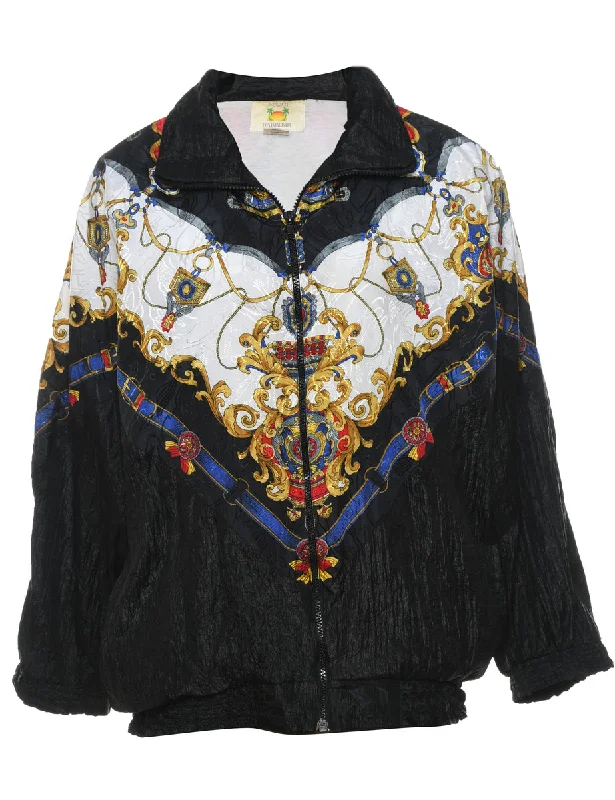Patterned Zip-Front Multi-Colour Nylon Jacket - S Fleece Jacket Down Jacket Parka