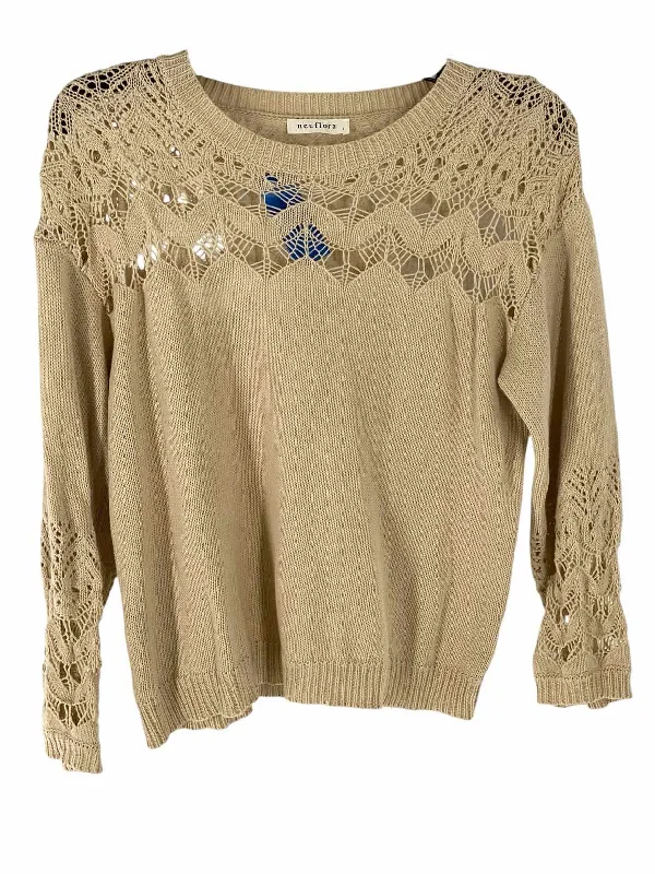 Neuflora Size S Cream Sweater Zippered Front Buttoned Front Snap Front
